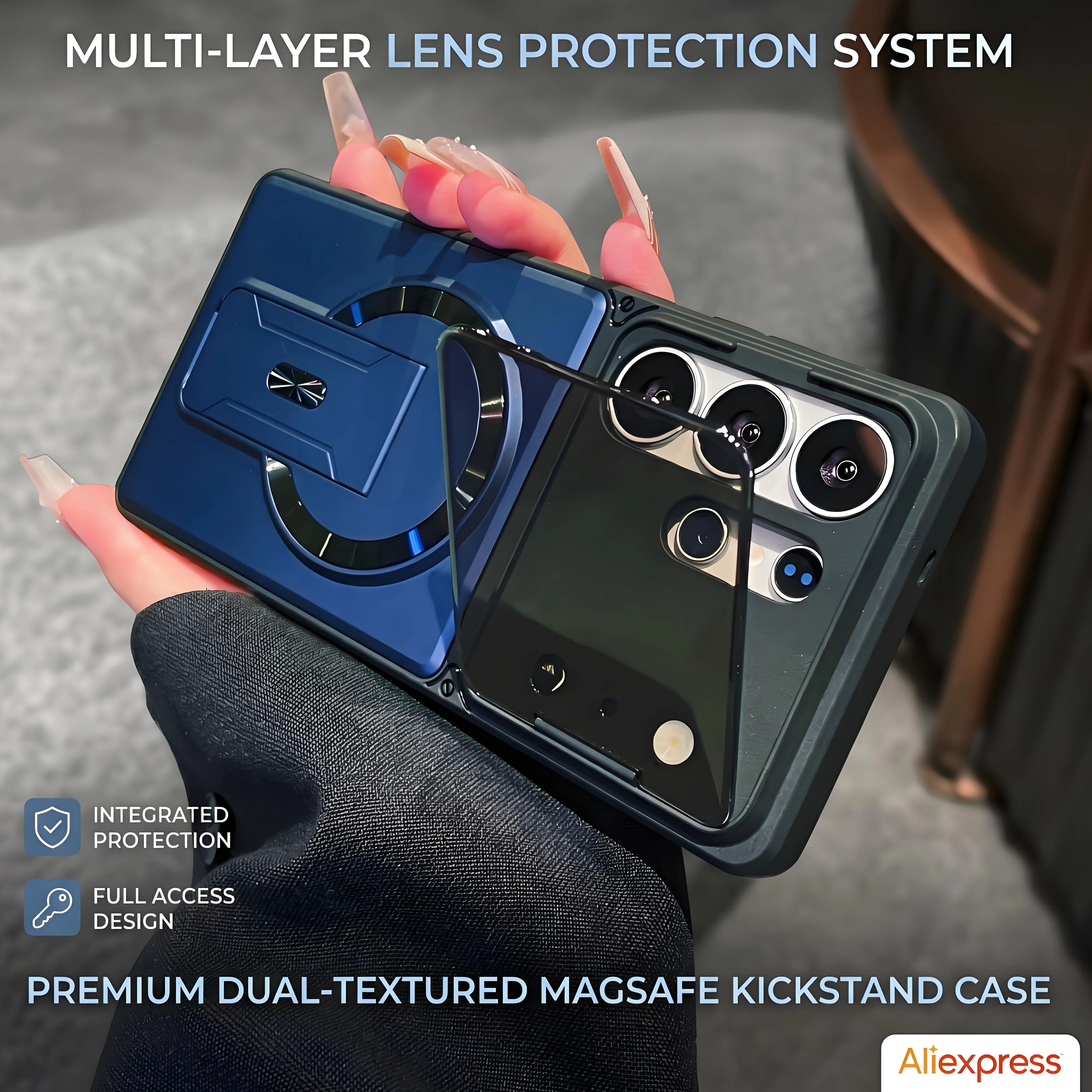 Kickstand Adjustable - Luxury Invisible Mirror Protection Kickstand Magnetic