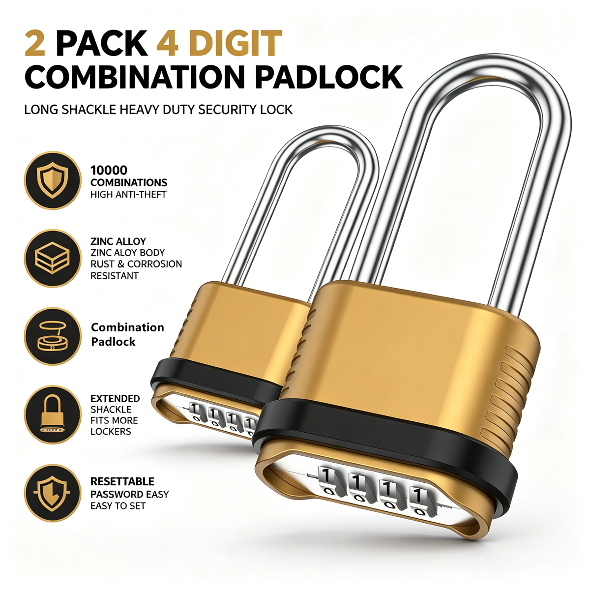 U Lock Heavy Duty - 2/8Pcs Combination Lock 4-Digit Heavy Duty